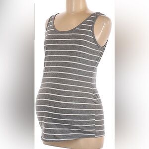 Maternity Gray and white striped ribbed tank top